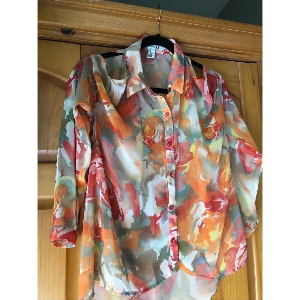 Forever 21 Women's Summer Floral Cold Shoulder Blouse SZ S